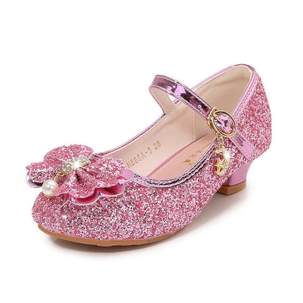 Girls Princess Faux Leather Shoes Glitter and Sparkle High Heel Shoes