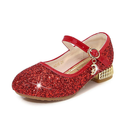 Girls Stage High Heel Dance Performance Princess Faux Leather Shoes