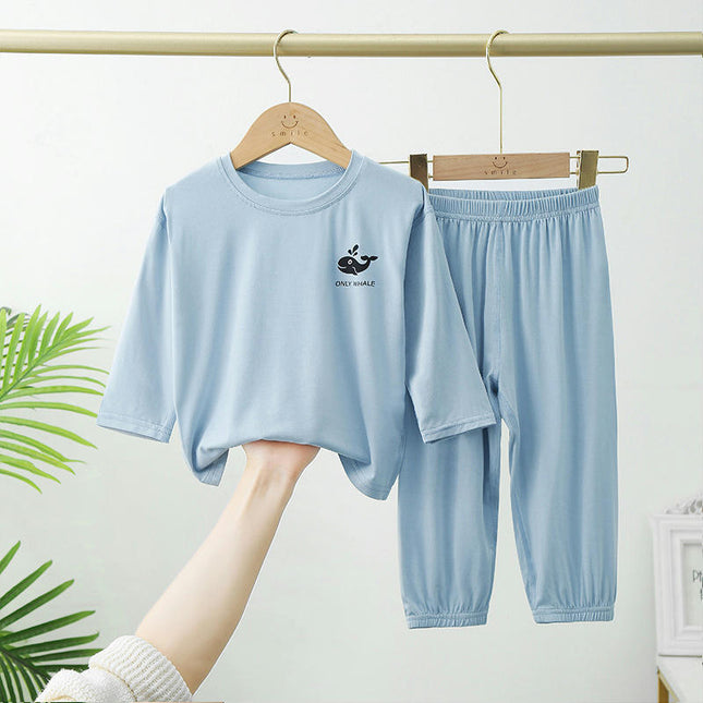 Children's Pajamas 2-Piece set Modal Summer Thin BBoys and Girls Nine-Point Pants Set