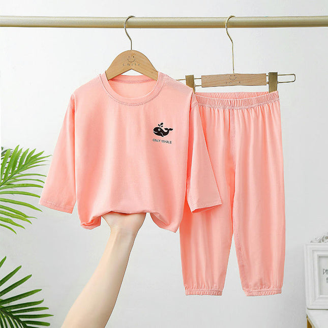 Children's Pajamas 2-Piece set Modal Summer Thin BBoys and Girls Nine-Point Pants Set
