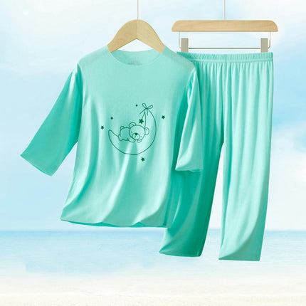 Children's Pajamas 2-piece Set - Modal Summer Thin Boys and Girls Cropped Pants Set