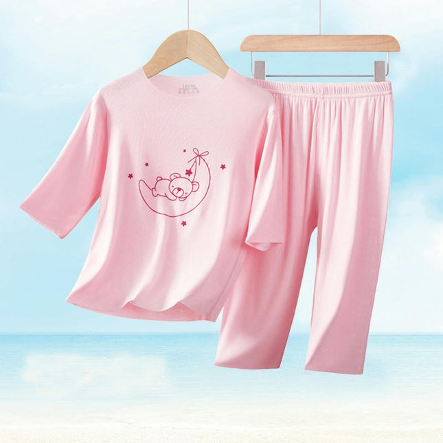 Children's Pajamas 2-piece Set - Modal Summer Thin Boys and Girls Cropped Pants Set