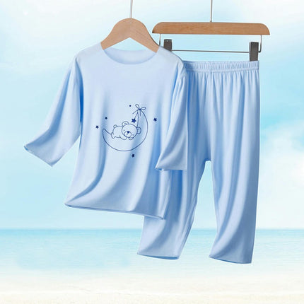 Children's Pajamas 2-piece Set - Modal Summer Thin Boys and Girls Cropped Pants Set
