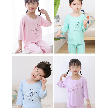 Children's Pajamas 2-piece Set - Modal Summer Thin Boys and Girls Cropped Pants Set