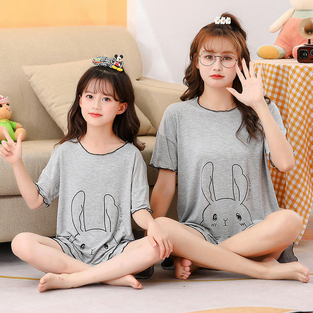 Family Mother and Daughter Pajamas 2-Piece Set-Modal Short-Sleeved Summer Home Wear Set