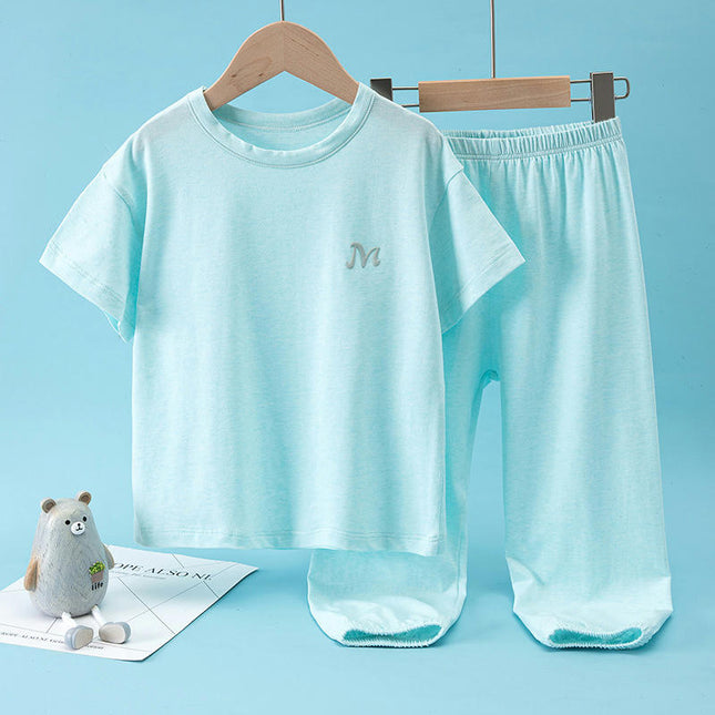 Boys and Girls Short-Sleeved Tops and Pants Pure Cotton Casual 2-Piece Pajama Set