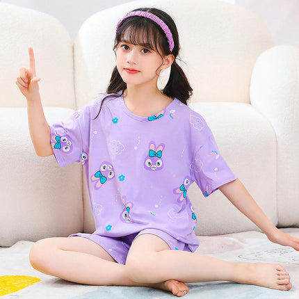 Children's Pajamas Cotton Short Sleeve 2-piece Set-Girls Cartoon Home Clothes Set