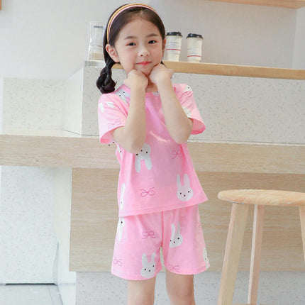 Children's Pajamas Cotton Short Sleeve 2-piece Set-Girls Cartoon Home Clothes Set