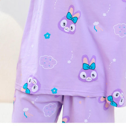 Children's Pajamas Cotton Short Sleeve 2-piece Set-Girls Cartoon Home Clothes Set