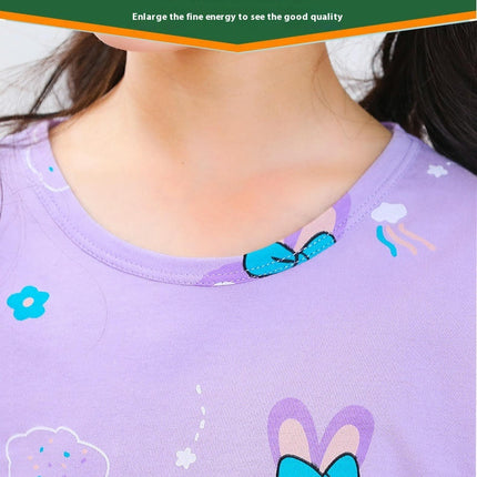 Children's Pajamas Cotton Short Sleeve 2-piece Set-Girls Cartoon Home Clothes Set