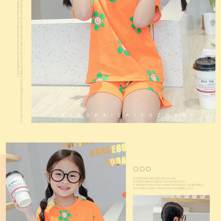 Children's Pajamas Cotton Short Sleeve 2-piece Set-Girls Cartoon Home Clothes Set