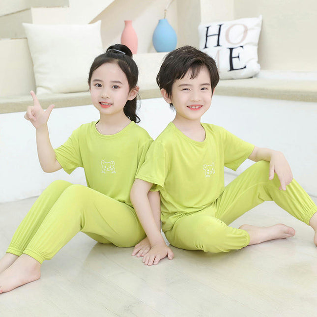Children's Pajamas Modal Short Sleeve Set-Boys and Girls Home Clothes Trousers Set