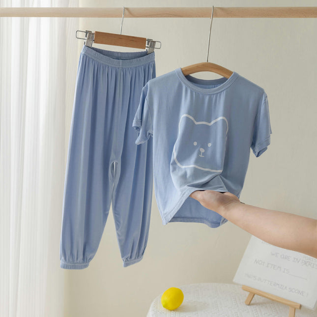 Children's Pajamas Modal Short Sleeve Set-Boys and Girls Home Clothes Big Kids Set