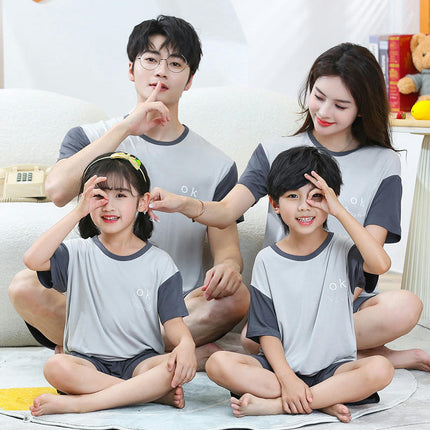 Family Pajama Set - Solid Color Splicing 2-piece Pajamas, Dad/Mom/Son/Daughter/Holiday Pajamas