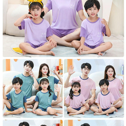 Family Pajama Set - Solid Color Splicing 2-piece Pajamas, Dad/Mom/Son/Daughter/Holiday Pajamas