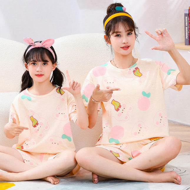 Family Pajama Set 2 Pieces Cute Cartoon Home Clothes Pajamas Short Sleeve Shorts Set