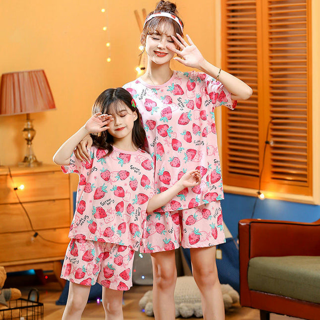 Family Pajama Set 2 Pieces Cute Cartoon Home Clothes Pajamas Short Sleeve Shorts Set