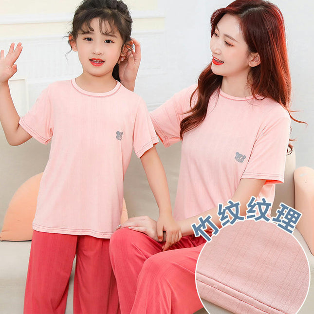 Family Pajama Set 2 Piece Set Casual Soft House Clothes Pajamas Short Sleeves and Long Pants