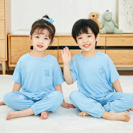Boys and Girls Pajamas 2-piece Set Summer Modal Short-Sleeved Trousers Home Clothes Set
