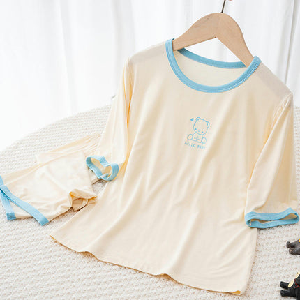 Children's Short Sleeve Pajama Set-Modal Summer Boys and Girls Cropped Pants Set