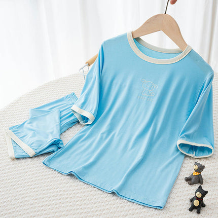Children's Short Sleeve Pajama Set-Modal Summer Boys and Girls Cropped Pants Set