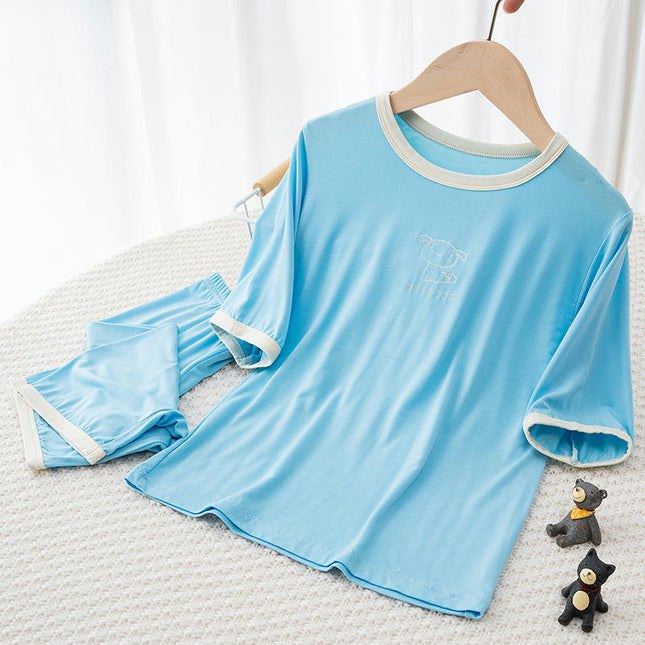 Children's Short Sleeve Pajama Set-Modal Summer Boys and Girls Cropped Pants Set