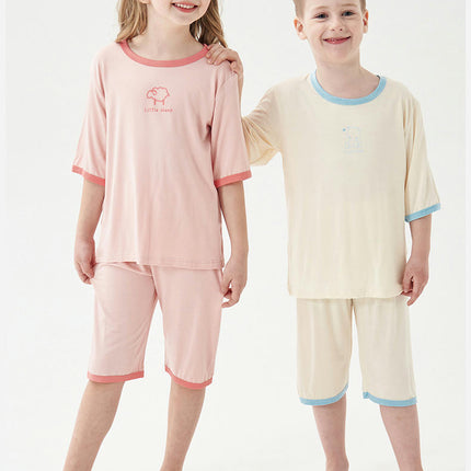 Children's Short Sleeve Pajama Set-Modal Summer Boys and Girls Cropped Pants Set