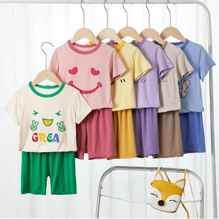 Modal Children's Pajamas 2-piece Summer Short-Sleeved Shorts Air-conditioning Home Clothes Suit
