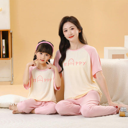 Family Pajama Set-Summer Modal Cotton Home Clothes Short Sleeve Long Pants Set