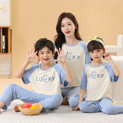 Family Pajama Set-Summer Modal Cotton Home Clothes Short Sleeve Long Pants Set