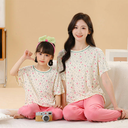 Family Pajama Set-Summer Modal Cotton Home Clothes Short Sleeve Long Pants Set