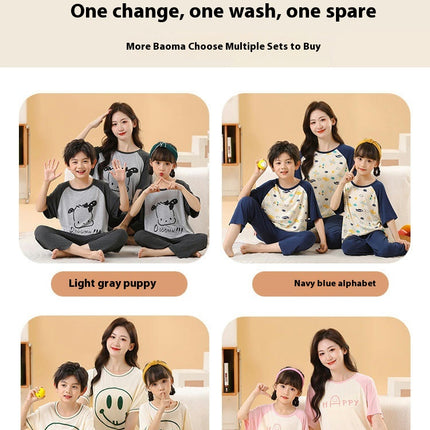 Family Pajama Set-Summer Modal Cotton Home Clothes Short Sleeve Long Pants Set