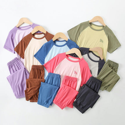 Children's Modal Pajamas 2-piece Set - Short-sleeved and Long Pants Set for Boys and Girls