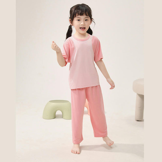 Children's Modal Pajamas 2-piece Set - Medium and Large Children's Short Sleeve Long Pants Set