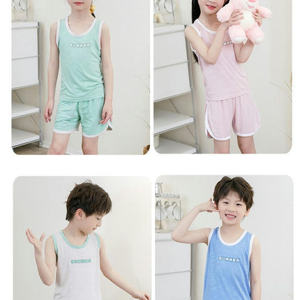 Boys Pajamas Summer Vest Big Kids Children Sleeveless Home Clothes Set