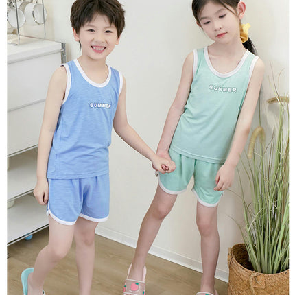 Boys Pajamas Summer Vest Big Kids Children Sleeveless Home Clothes Set