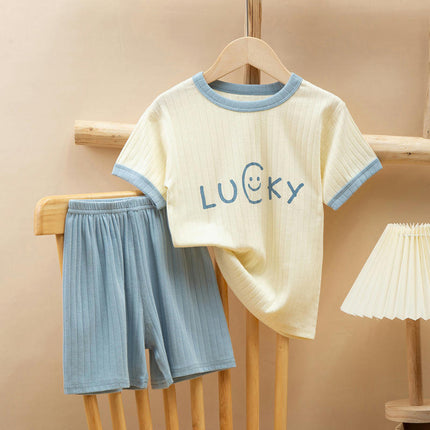 Children's Short-Sleeved Suits-Cotton Shorts and Home Clothes Suits for Boys and Girls