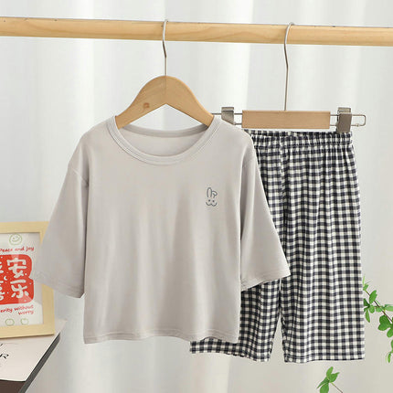 Unisex Parent-Child Home Wear Pajamas Set - Summer Casual Short-Sleeved Shorts 2-piece Set 1