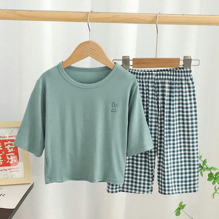Unisex Parent-Child Home Wear Pajamas Set - Summer Casual Short-Sleeved Shorts 2-piece Set 1