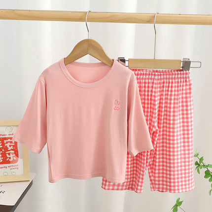 Unisex Parent-Child Home Wear Pajamas Set - Summer Casual Short-Sleeved Shorts 2-piece Set 1