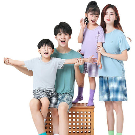 Unisex Parent-Child Home Wear Pajamas Set - Summer Casual Short-Sleeved Shorts 2-piece Set