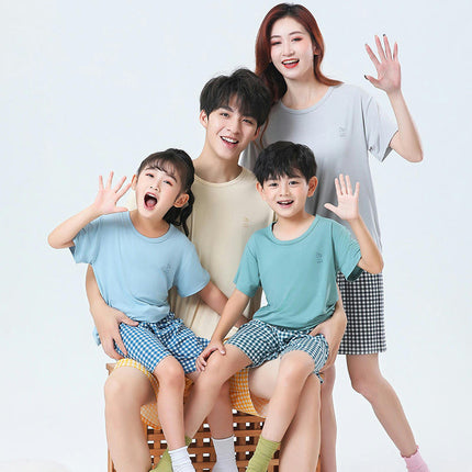 Unisex Parent-Child Home Wear Pajamas Set - Summer Casual Short-Sleeved Shorts 2-piece Set 1