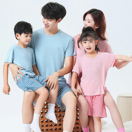 Unisex Parent-Child Home Wear Pajamas Set - Summer Casual Short-Sleeved Shorts 2-piece Set