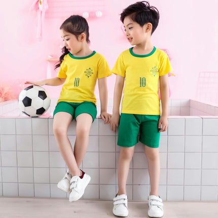 Cotton Pajama Set for Boys and Girls - Short-Sleeved T-Shirt and Shorts In Contrasting Colors 2-Piece Set