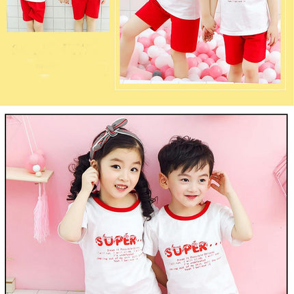 Cotton Pajama Set for Boys and Girls - Short-Sleeved T-Shirt and Shorts In Contrasting Colors 2-Piece Set
