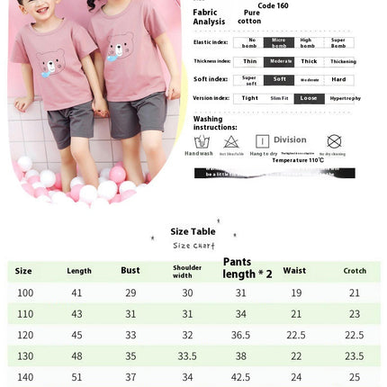 Cotton Pajama Set for Boys and Girls - Short-Sleeved T-Shirt and Shorts In Contrasting Colors 2-Piece Set