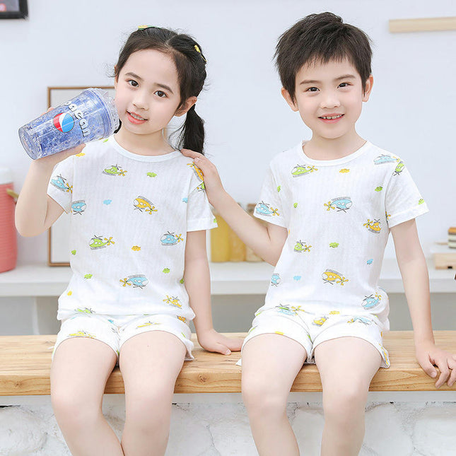 Unisex Cartoon Cotton Short Sleeve Boys Girls T-Shirt and Shorts 2-Piece Set