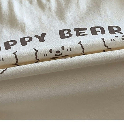 Unisex Cartoon Cotton Short Sleeve Boys Girls T-Shirt and Cropped Plaid Pants Comfortable Clothing Set