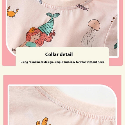 Girls Cotton Pajama Set - Summer Short Sleeve Shorts Casual Home Clothes 2-piece Set