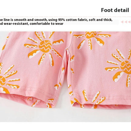 Girls Summer Pajama Set 2-piece Set - Cotton Short Sleeve Shorts Printed Casual Home Clothes